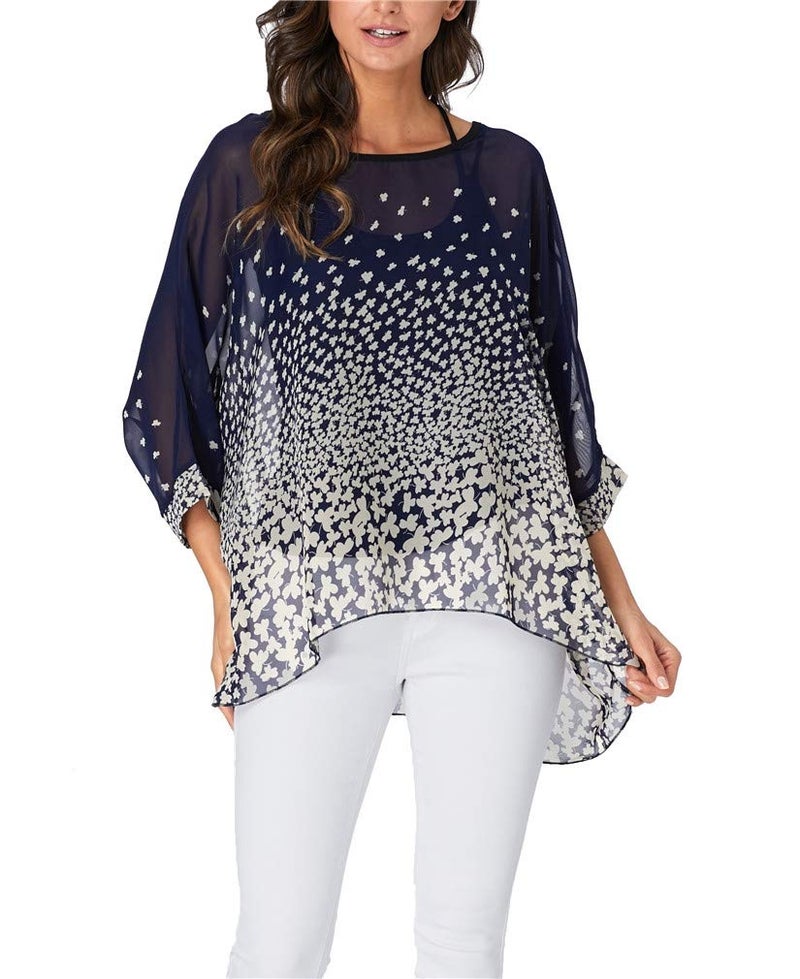 Vanbuy Womens Summer Floral Printed Batwing Sleeve Top Chiffon Poncho Flowy Loose Sheer Blouse Shirt Tunic Z336-43-4328 - Image 4